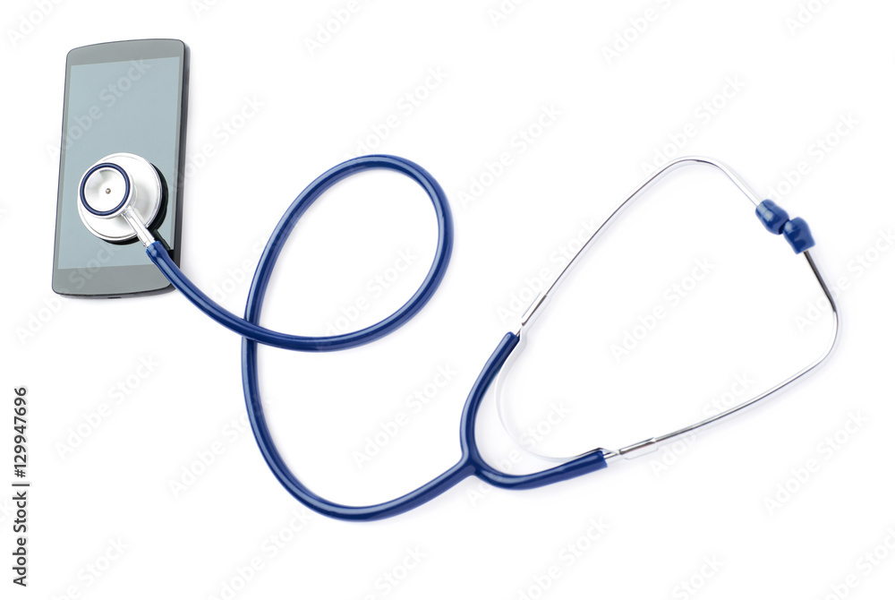 Close up view of stethoscope over isolated white background