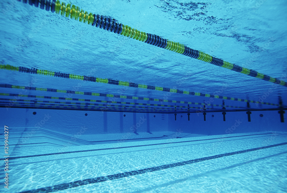 Underwater view of lanes in swimming pool