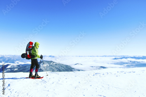 Winter hiking in the mountains.