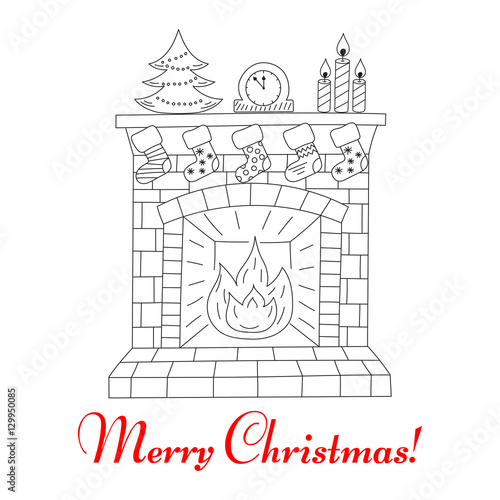 Christmas fireplace, vector