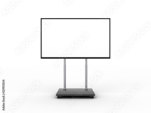 Display with white screen on mobile stand front view 3d illustration