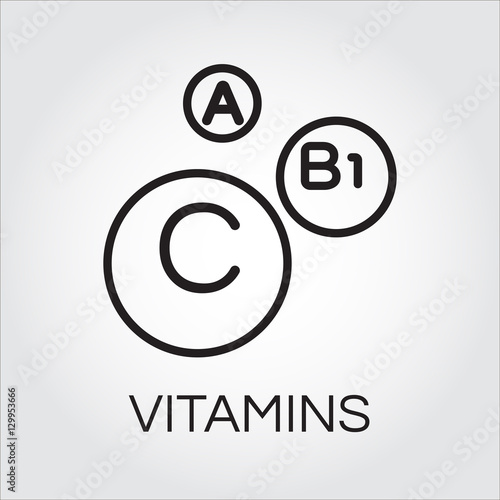 Three abstract black icons of vitamins A, C and B1