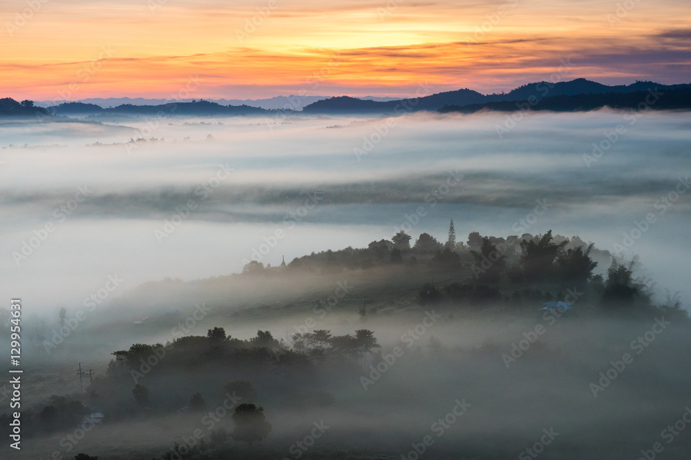 Beautiful lanscape fog at the morning in Thailand