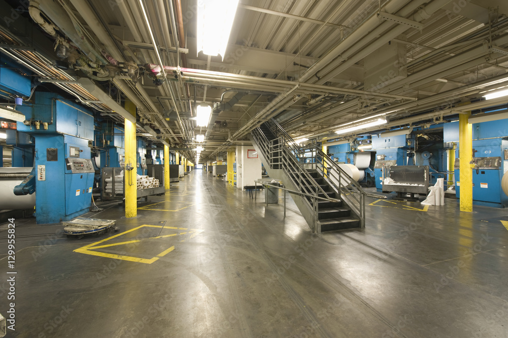 Interior view of a spacious newspaper factory