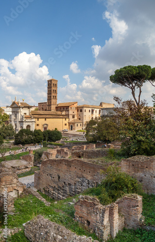 Remains of ancient buildings in the Roman Forum