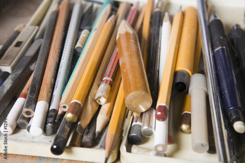 Extreme closeup of a variety of art pencils Extreme closeup of a variety of art pencils