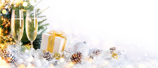 New Year Celebration With Champagne And Christmas Decoration
