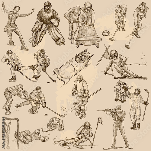 Winter sports, mix - An hand drawn vector collection