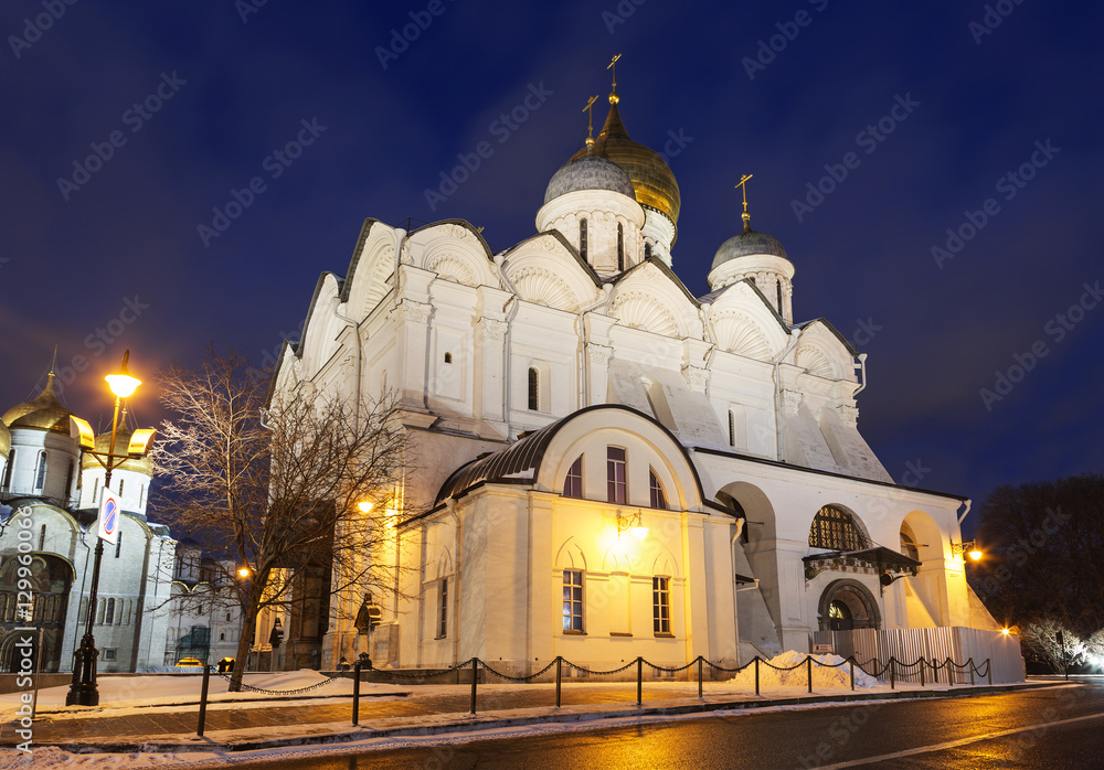 Arkhangelsky cathedral of the Moscow Kremlin in the winter evening, Russia