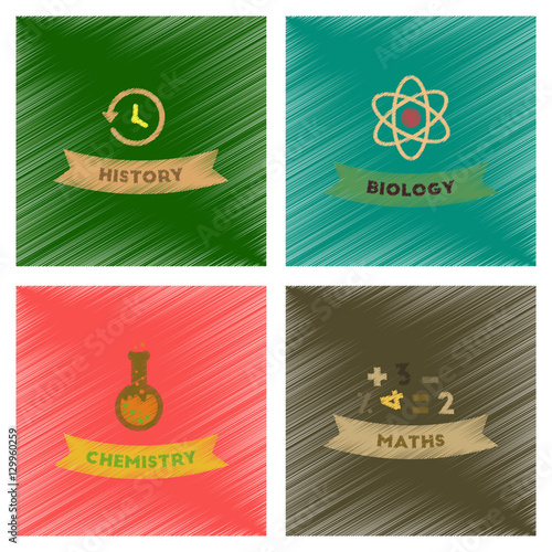 assembly flat shading style icons school history math biology chemistry lesson