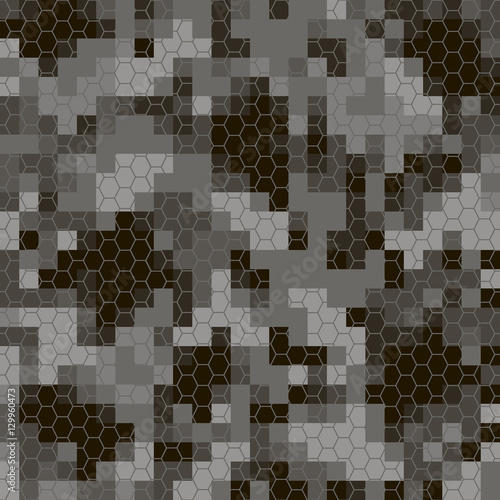 Camouflage pixel  with hexogone on a gray background