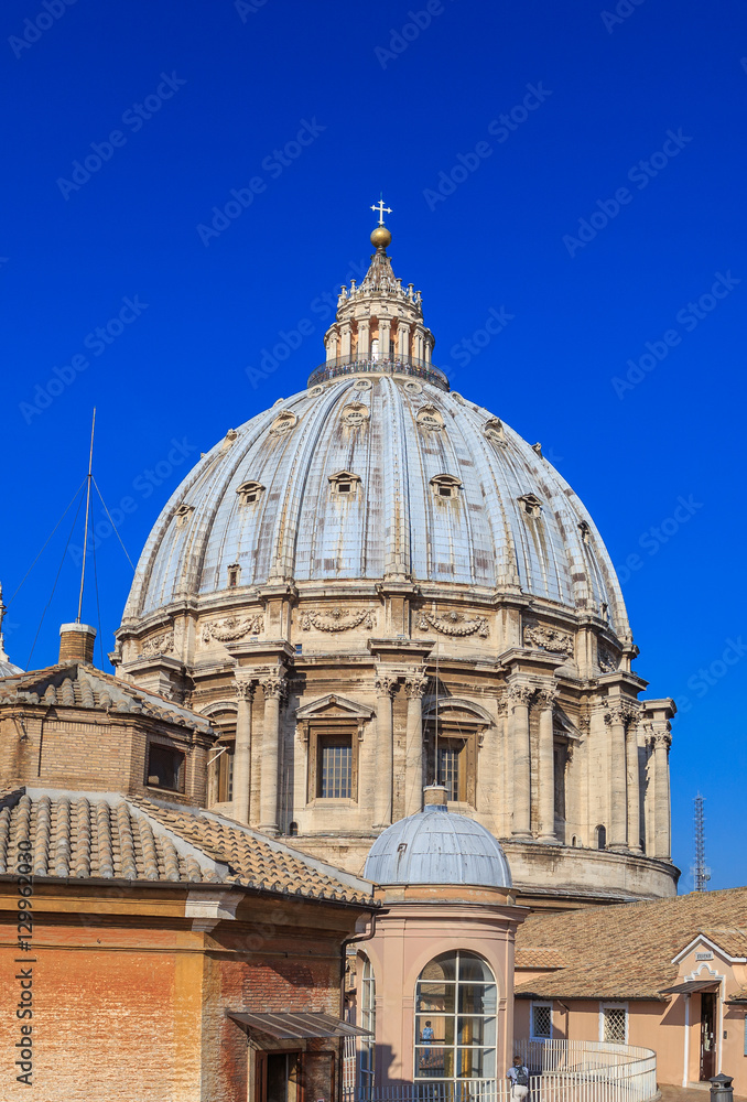 The dome of St. Peter's in Rome, vertical shot from the roof