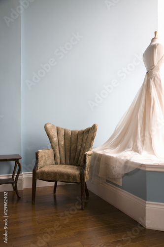 View of a mannequin with wedding dress in bridal store