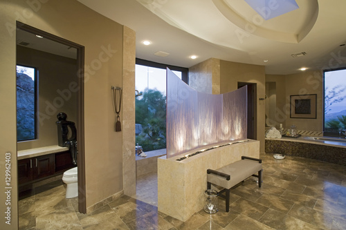 Spacious room with view of bathroom in the house