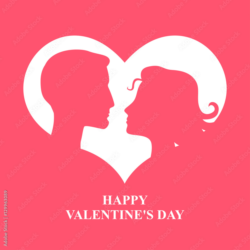 Valentines card with men and women in heart Valentines card with men and women in heart