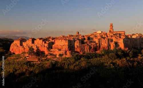 Tuscany, medieval town of Pitigliano at sunset. Grosseto, Italy. photo