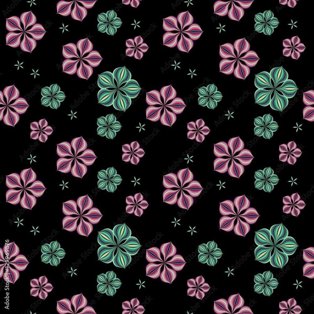 Cute seamless floral pattern on black background. Vector illustration. Cute seamless floral pattern on black background. Vector illustration.