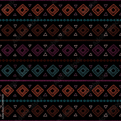 Simply seamless pattern. The geometrical elements on black backg