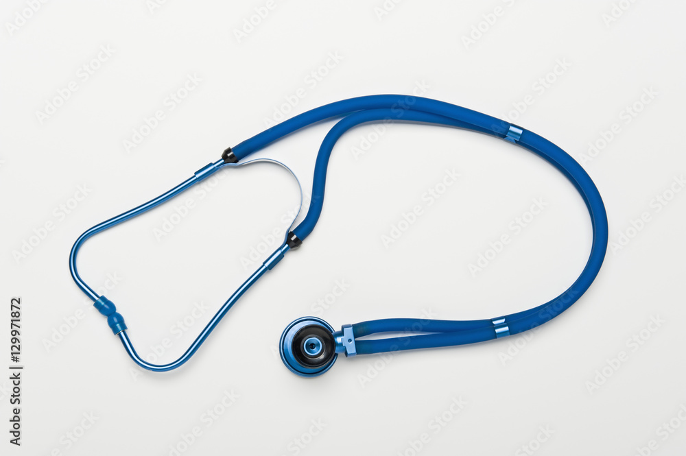 Blue stethoscope isolated over white background