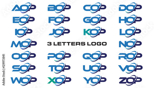 3 letters modern generic swoosh logo AOP, BOP, COP, DOP, EOP, FOP, GOP, HOP, IOP, JOP, KOP, LOP, MOP, NOP, OOP, POP, QOP, ROP, SOP, TOP, UOP, VOP, WOP, XOP, YOP, ZOP
