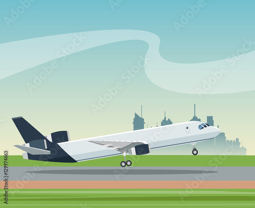 airplane airport transport passenger business landscape city vector illustration eps 10