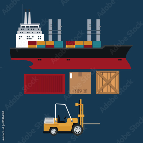 ship and forklift truck container boxes delivery vector illustration eps 10