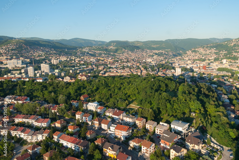 Aerial city landscape view of Sarajevo