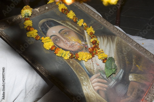 Protrait of one of India's most celebrated 18th centure female rulers, Ahilya Bai Holkar.  Maheshwar, Madhya Pradesh photo