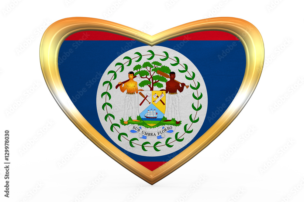 Flag of Belize in heart shape, golden frame Flag of Belize in heart shape, golden frame