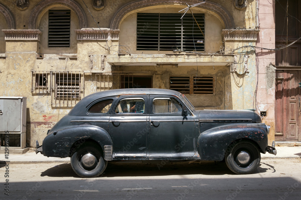 Black classic car in Old Havana, Cuba