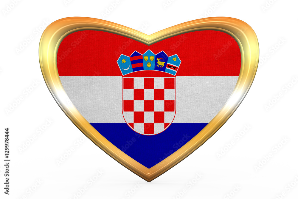 Flag of Croatia in heart shape, golden frame