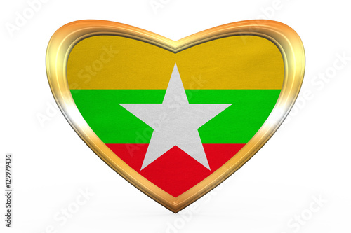 Free Download Flag of Myanmar in heart shape, golden frame - GFXLoad