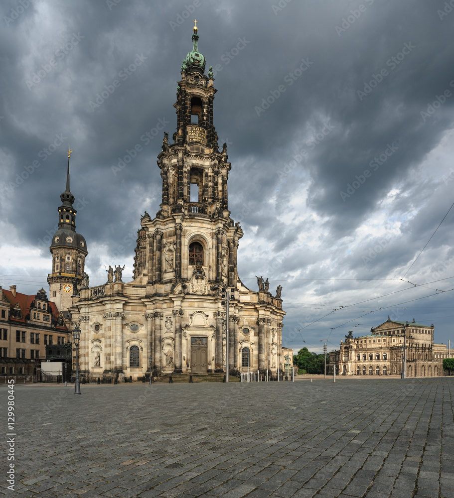 Dresden, Hofkirche under dramatic sky