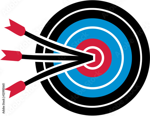 Archery target with three arrows in the middle