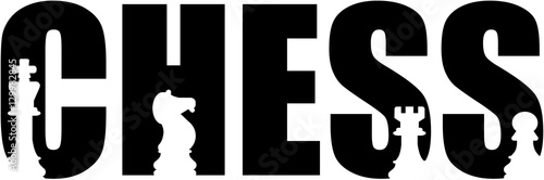 Chess word with chess pieces cutouts