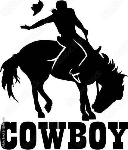 Cowboy rodeo on a horse with cowboy word