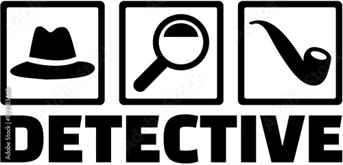 Detective icons - Hat, magnifying glass, pipe.