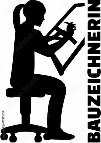 Draftsman. Woman at the drawing board with job title.