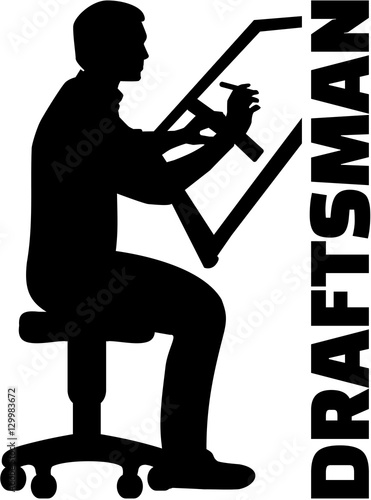 Draftsman silhouette with vertical title