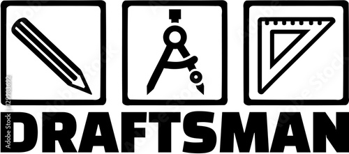 Draftsman equipment. Pen, compass and set square.