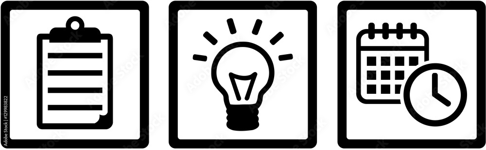 Event manager icons. Planner, idea and calendar. Event manager icons. Planner, idea and calendar.