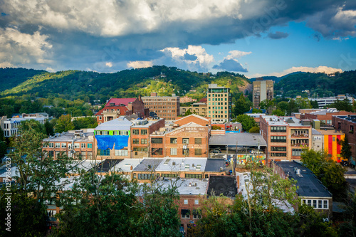 View of mountains and buildings in downtown Asheville  North Car