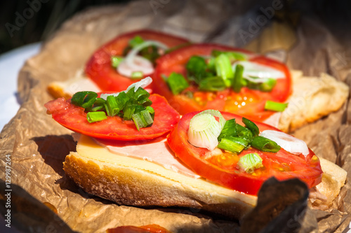 Cheese baguette with tomato