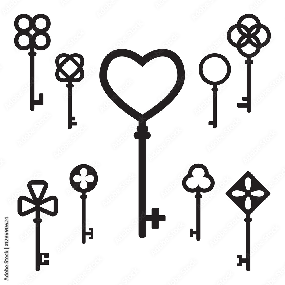 Obraz premium Antique keys isolated on white background. Vector illustration.
