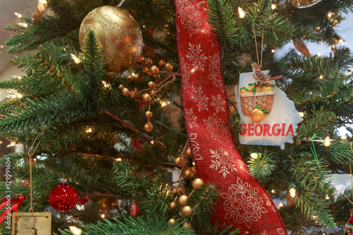 Christmas tree with Georgia state sign.