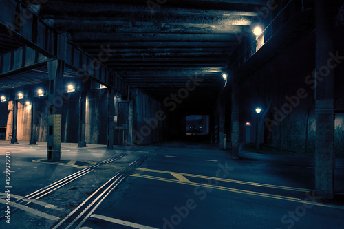 Dark City Train Tunnel at Night