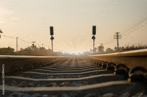 Railroad tracks Evening sun