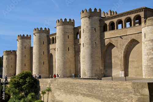 Fortified walls and towers of the Aljaferia palace dating from the 11th century, Saragossa (Zaragoza), Aragon, Spain photo
