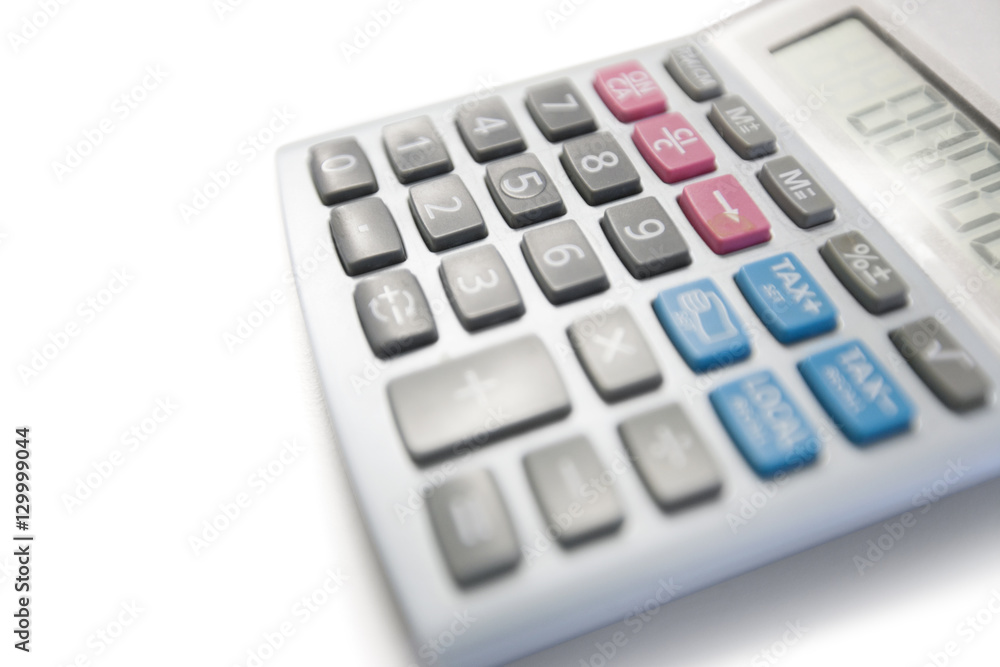 Close-up view of calculator on white background Close-up view of calculator on white background