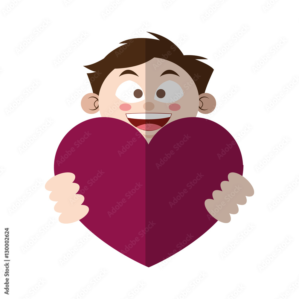 Heart gift and boy icon. Present holiday celebration and surprise theme. Isolated design. Vector illustration Heart gift and boy icon. Present holiday celebration and surprise theme. Isolated design. Vector illustration